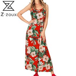 Women Dress V Neck Printed Bohemia Sexy Long Floral Maxi es Sleeveless Spaghetti Strap Beach es 210513