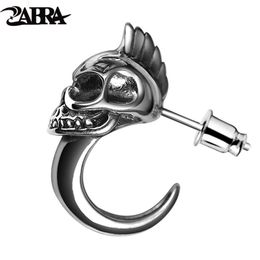 -Zabra 925 Sterling Sterling Scar Skull Stud Mens Boucles d'oreilles Vintage Black Boucle d'oreille Punk Squelette Squelette pour biker bijoux 1pcs 210618