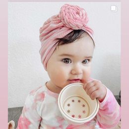15710 Europe Infant Baby Hat Flower Knot Headwear Child Toddlers Solid Color Cotton Beanies Turban Hats Children Hair Accessories