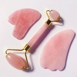 Facial Massager Rose Quartz Roller Face Care Massage Tool Set Natural Crystal Gua Sha Scraping SPA Acupuncture Neck Eye Body Anti Wrinkle Cellulite Health