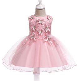 Girl's Dresses Children's Dress Summer Sleeveless Solid Color Patchwork Mesh Butterfly Decorate Crew Neck Cute A028
