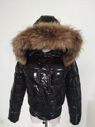 M women down jacket thickening Short parkas 100% real raccoon fur collar hood coat Black/Red Colour Size S-2XL