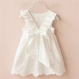 Summer Girls' Dress Pure White Hollow Big V Backless Party Princess Children's Baby Kids Girls Clothing 210625