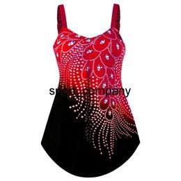 2021 Plus Size Tankini Swimsuits Women Swimwear Tummy Control Two Piece Summer Beach Wear Diamond Bathing Suit S-5XL