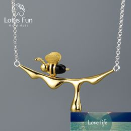 Lotus Fun 18K Gold Bee and Dripping Honey Pendant Necklace Real 925 Sterling Silver Handmade Designer Fine Jewellery for Women Factory price expert design Quality