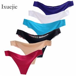 Panties Seamless Thong Tangas 6pcs/lot Women Fashion Panty Sexy Lace Ice Silk G String Femme Comfortable Ladies Underwear 210730
