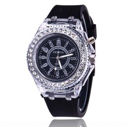 Wristwatches Casual Women Watches Fashion Colorful LED Quartz White Rhinestone Silicone Luminous Glow Sport Watch