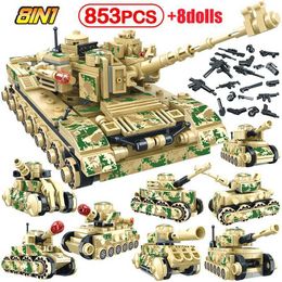 853PCS WW2 Soviet Russia Tiger Tank Building Blocks Military Tank Weapons Soldier Army Figures Bricks Toys for Children X0902