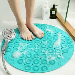 Bath Mats Non-Slip-Mat Foot-Brush Shower Round Silicone PVC Dead-Skin-Point-Bead-Pad Stairs Floors Safety Suction Cups Mats 55cm 211130