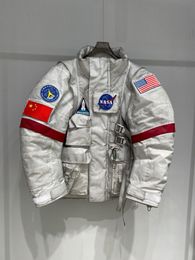 -Femmes Hommes Hiver Down Veste 2021 Nouveau astronaute court Chine USA Drapeau White Canard blanc épaissie mignonne vestes lâches chaudes vernies