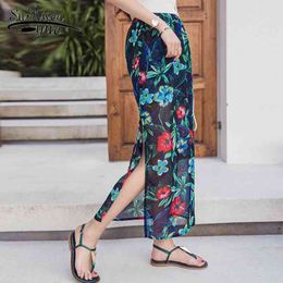 Women Skirt Long Chiffon Casual Split Floral Straight s Bohemian Beach Holiday Female Clothing D790 30 210521