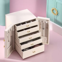 Storage Boxes Bins ZL0384 5 Layer Drawer Double Door Jewellery Box Jewellery Organiser PU Leather Case Ring Earring Necklace Ear Stud Display Mother's Valentine Gift