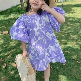 Kawaii Casual Flower Kids Dress Summer 2021 Puff Sleeve Children Princess Dress for Girls Cute Pretty Print Party Holiday Dress Q0716