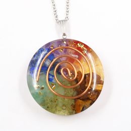 Retro Reiki Healing Colorful Quartz Stone Pendant Necklace Round Pendulm Amulet Natural Chakra Orgone Energy Crystal Necklaces