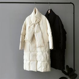 Medium Long Winter Down Jacket Women Fashion With Bib Design Coats Warm Thicken Simple Chic Oversize Parka CRRIFLZ 210520