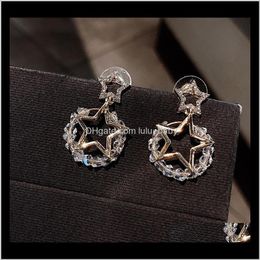 S1116 Fashion Jewelry S925 Silver Needle Stars Crystal Beads Circle Stud Dsaft Chandelier Tvwqe