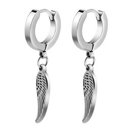Hoop & Huggie 1 Pair Stainless Steel Silver Plated Circle Earrings Dangle Feather Pendientes Colgantes Ear Buckle Earring Unisex Jewellery
