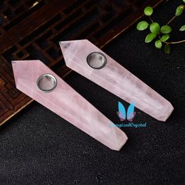 Amazing Natural Rose Pink Quartz Crystal Pipe SET Smoking TOBACCO Wand U.S