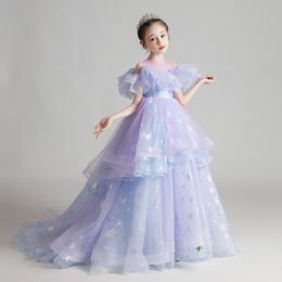 Girl's Dresses Sequin Tulle Flower Girl Dress For Wedding Evening Children Princess Party Pageant Long Gown Kids Girls Formal Clothes