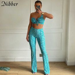Nibber Summer New Two-piece Trousers One-shoulder Tethered Tube Top With Waistless Design Slim And Leisure For Women's Vacation Y0625