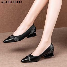 ALLBITEFO spring genuine leather Sequins brand high hee;s women shoes women high heel shoes thick heels office ladies shoes 210611