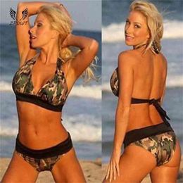 Camo Bandage Swimsuit Camouflage Bikini Navy Bathing Suit Push Up Swimwear Sexy Halter Army Green High Waist Biquini 210722