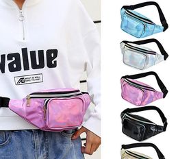 2021 DHL New women metallic silver Fanny Waist bag chest pack sparkle festival hologram purse travel bag 5colors size 18*30*7cm