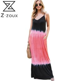 Women Dress Gradient Color Spaghetti Strap Beach Loose Long Bohemian es Girl Fashion Summer es Plus Size 210513