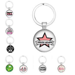 Fashion Style Super Mom Pattern Keychain Round Glass Pendant Pabi Keyring Jewelry Charm Parents Memorial Day Gift