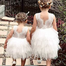 Girls Fluffy Cake Smash Dresses For Kids Toddler Lace Backless Wedding Birthday Party Baptism Princess Dress Children Clothes Q0716