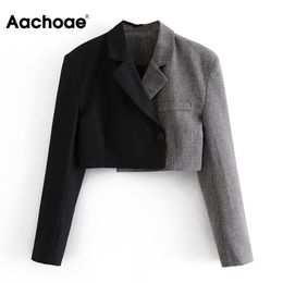 Aachoae Women Stylish Chic Patchwork Blazer Suits Notched Neck Office Elegant Short Blazer Long Sleeve Ladies Tops Spring 210413