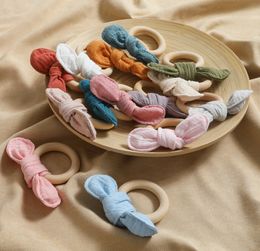 INS Cute DIY Baby Soothers & Teethers Circle with 100% Cotton Bow Health Care Teething Training Infant Material Wood