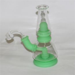 Glow in the dark Smoking Silicone Water Bongs With bowl/4mm thick quartz banger glass beaker bong oil rigs bubbler