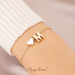 Link, Chain Wholesale Korean Fashion 26 Letters Heart Pendant Gold Plating Bracelet For Women