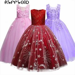 Lace 4-14yr Girl Dresses New Year Clothes Girls Birthday Wedding Party Pageant SleevelLong PrincDrChristmas Costume X0803