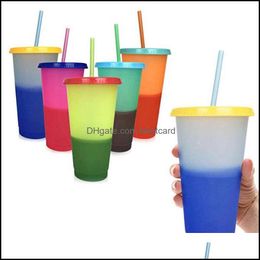 Tumblers Drinkware Kitchen, Dining & Bar Home Garden Plastic Temperature Change Colour Cups Colorf Cold Water Changing Botellas De Agua Coffe