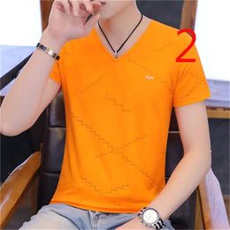 summer Men's contrast color embroidery youth slim short sleeve T-shirt 210420