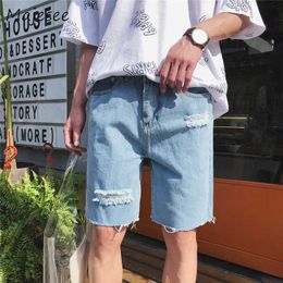 Harajuku Summer Men Casual Shorts Denim Mens Short Hole Straight Loose Thin Button Pocket Fashion Male Korean Style New Trendy X0628