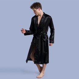 Imitation-silk Couple Robes Kimono Hombre Loose Oversized Long Sleeve Sleepwear Mens Bathrobe V-neck Casual Home Clothing Solid 210524