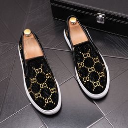 2024 Men Loafers Shoes Suede With Flower Embroidered Luxury Rhinestone Man Slipper Smoking Genuine Leather Dress Shoes Men's Flats