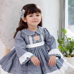 Little Girls Spanish Lolita Dresses Baby Princess Frocks Kids Birthday Baptism Grey Dress Children Boutique Clothing 210615
