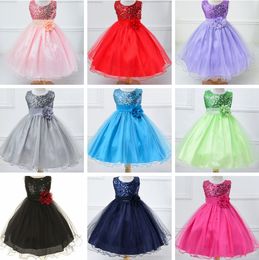 Kids Designer Clothes Girls Sequins Princess Wedding Dresses Backless Ball Gown Christmas Children Party Costume Kids Clothing 30pcs DW4471