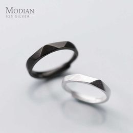 Couples Black Single Ring Classic 925 Sterling Silver Adjustable Finger Rings For Women Wedding Jewelry 210707