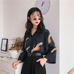 Japan Kawaii Ladies Autumn Summer Style Vintage Crane Blouse Female Punk Harajuku Cute Tunic Women's Clothes 120G 210420