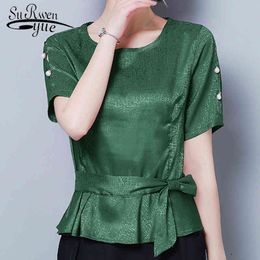 Fashion Summer Chiffon Casual Womens Tops Short Sleeve O-neck Clothing Elegant Blouses Plus Size 5132 50 210508