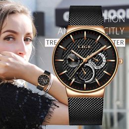 LIGE Woman Watches Rose Gold Top Brand Luxury Watch Women Quartz Waterproof Women's Wristwatch Ladies Girls Watches Clock 210527