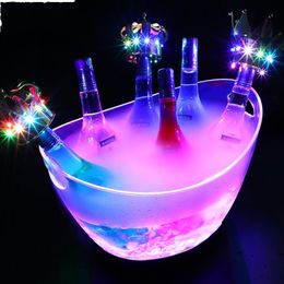 Waterproof 8L Transparent LED Luminous Ice Cube Storage Buckets Barrel Shaped Bar Beer Bottle Cooler Container Light Up Champagne Wine Holder