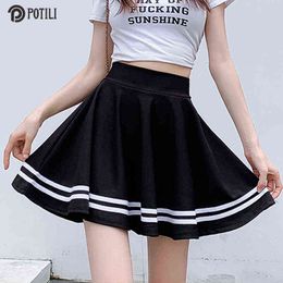 POTILI Winter and Summer Style Brand Women Skirt Sexy Girl Mini Short Striped Skirts Clothing Faldas Ladies Midi Skirts 211120