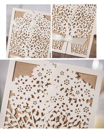 2021 Personalized Wedding Invitation Cards Flora Tree Laser Cut Ivory Color with Hollow Wedding Favors Chinese Party Cards