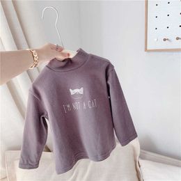 Autumn Winter baby boys girls high neck T-shirts cartoon printed long sleeve cotton all-match Tees Kids Tops 210615